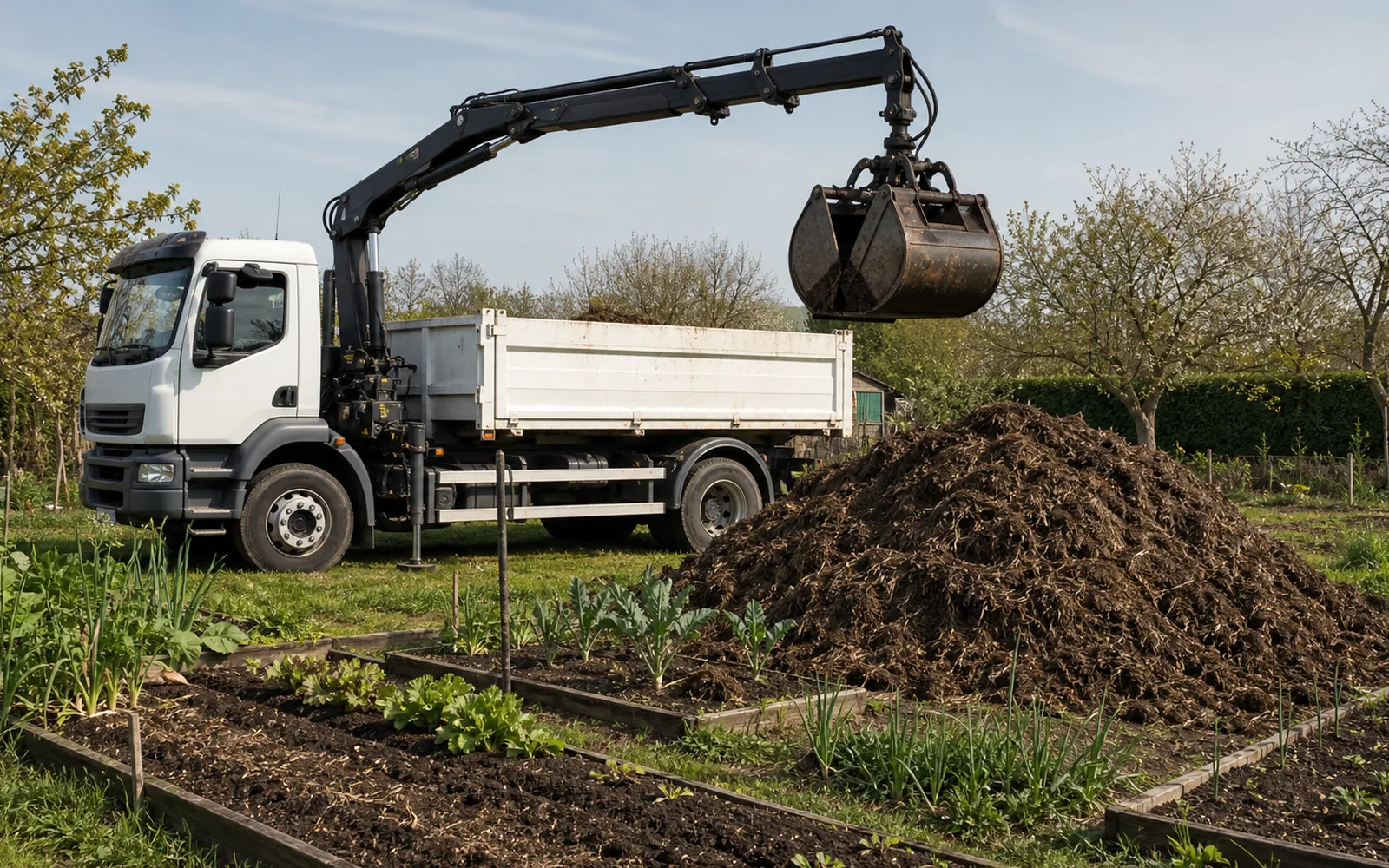 Dépôt de fumier pour enrichir un potager avant culture à Montauban