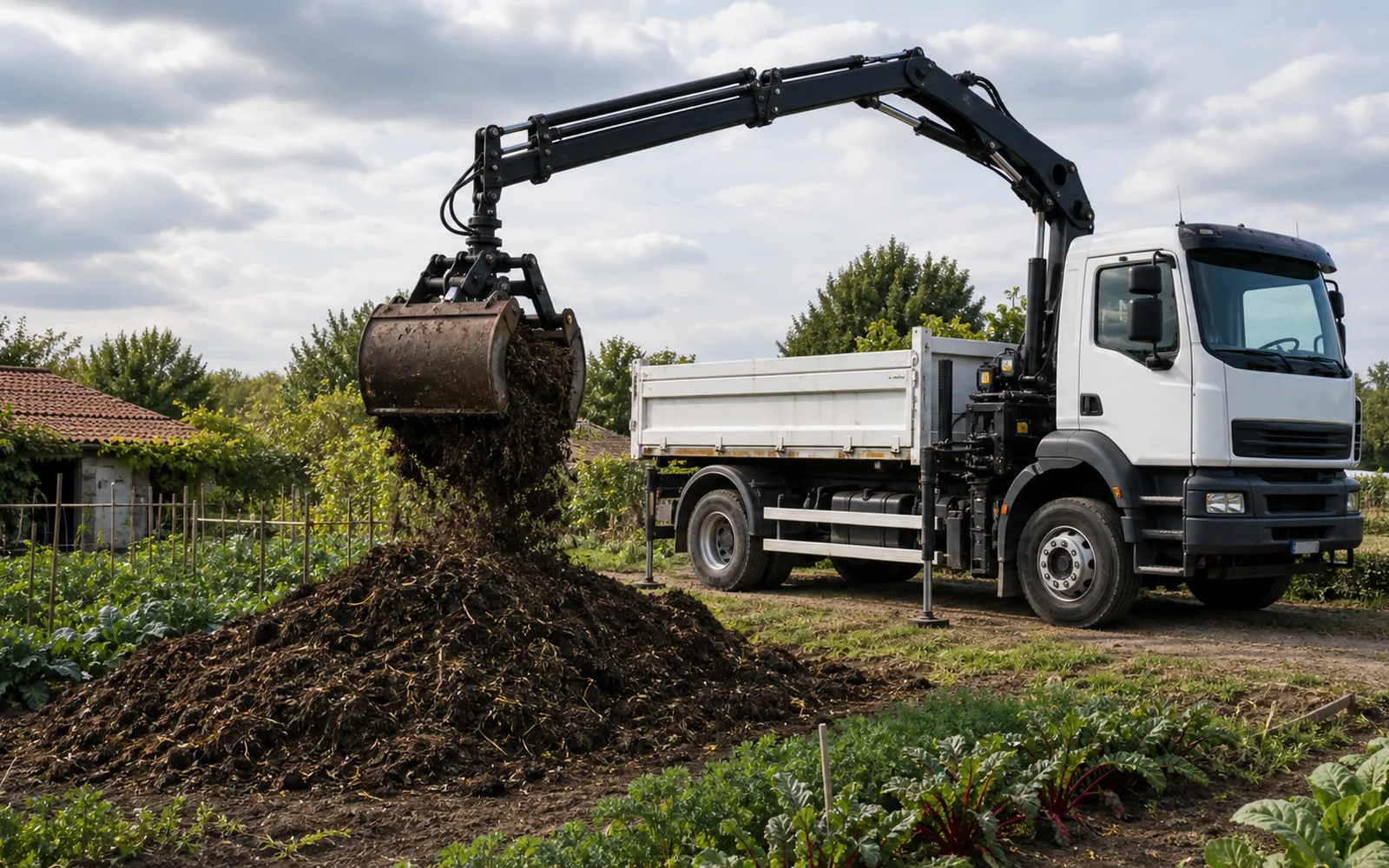 Camion-grue livrant du fumier en vrac pour potager et jardin à Montauban