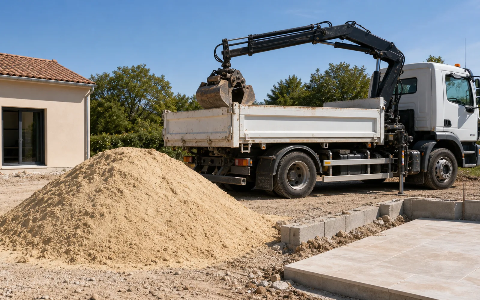 Dépôt de sable propre sur chantier pour maçonnerie ou terrasse à Montauban