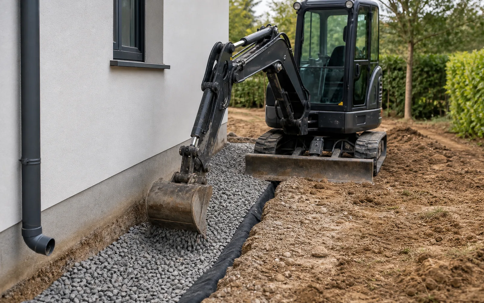 Mise en place de grave filtrante pour diriger les eaux pluviales autour d'une maison à Montauban