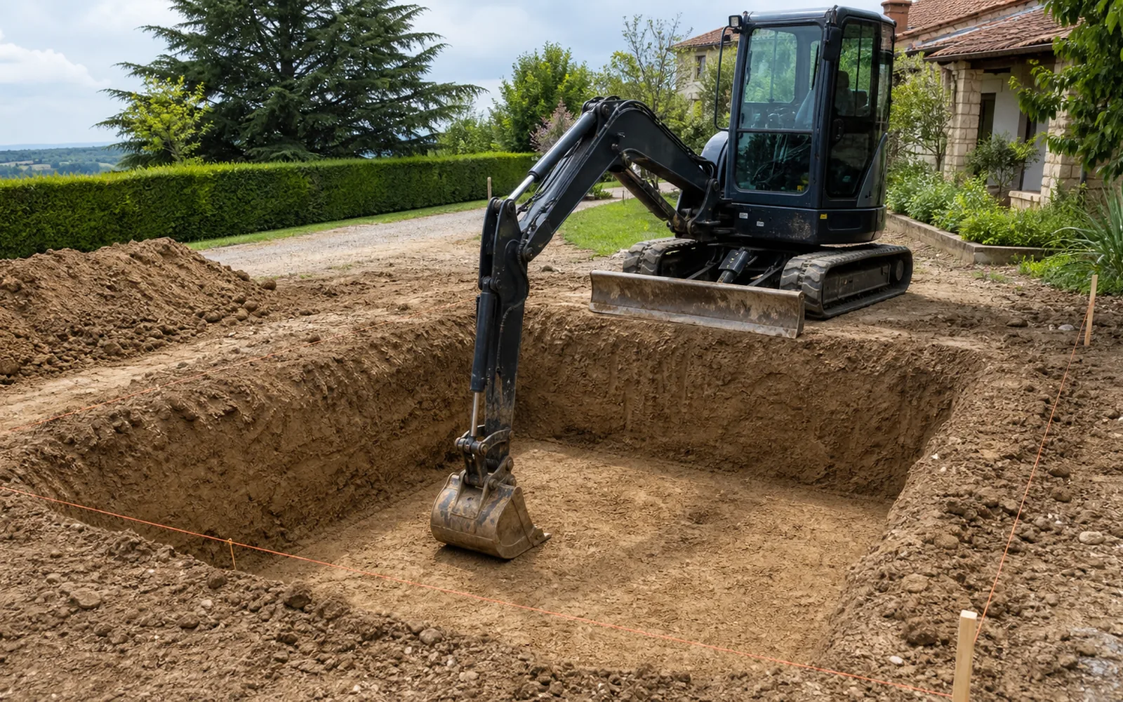 Fouille propre pour microstation d'assainissement individuel réalisée à la mini-pelle à Montauban