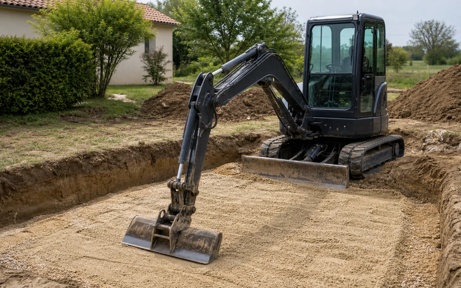 Préparation du lit de pose pour ouvrage d'assainissement individuel sur terrain à Montauban