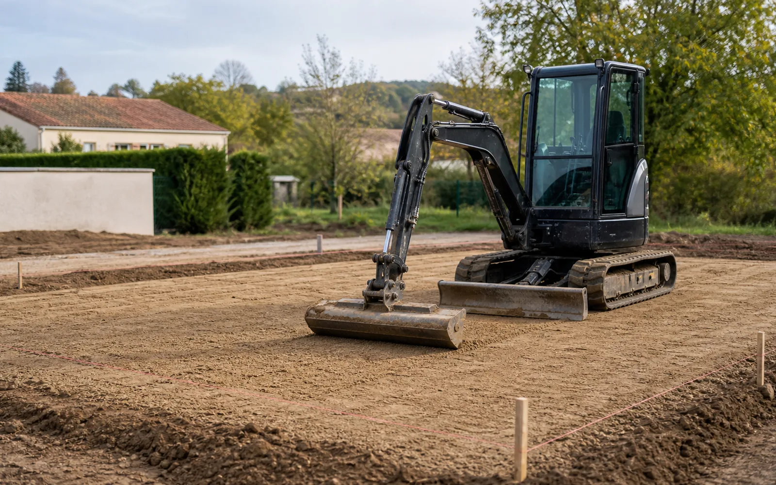 Mise à niveau d'une plateforme de terrain avec mini-pelle avant travaux à Montauban