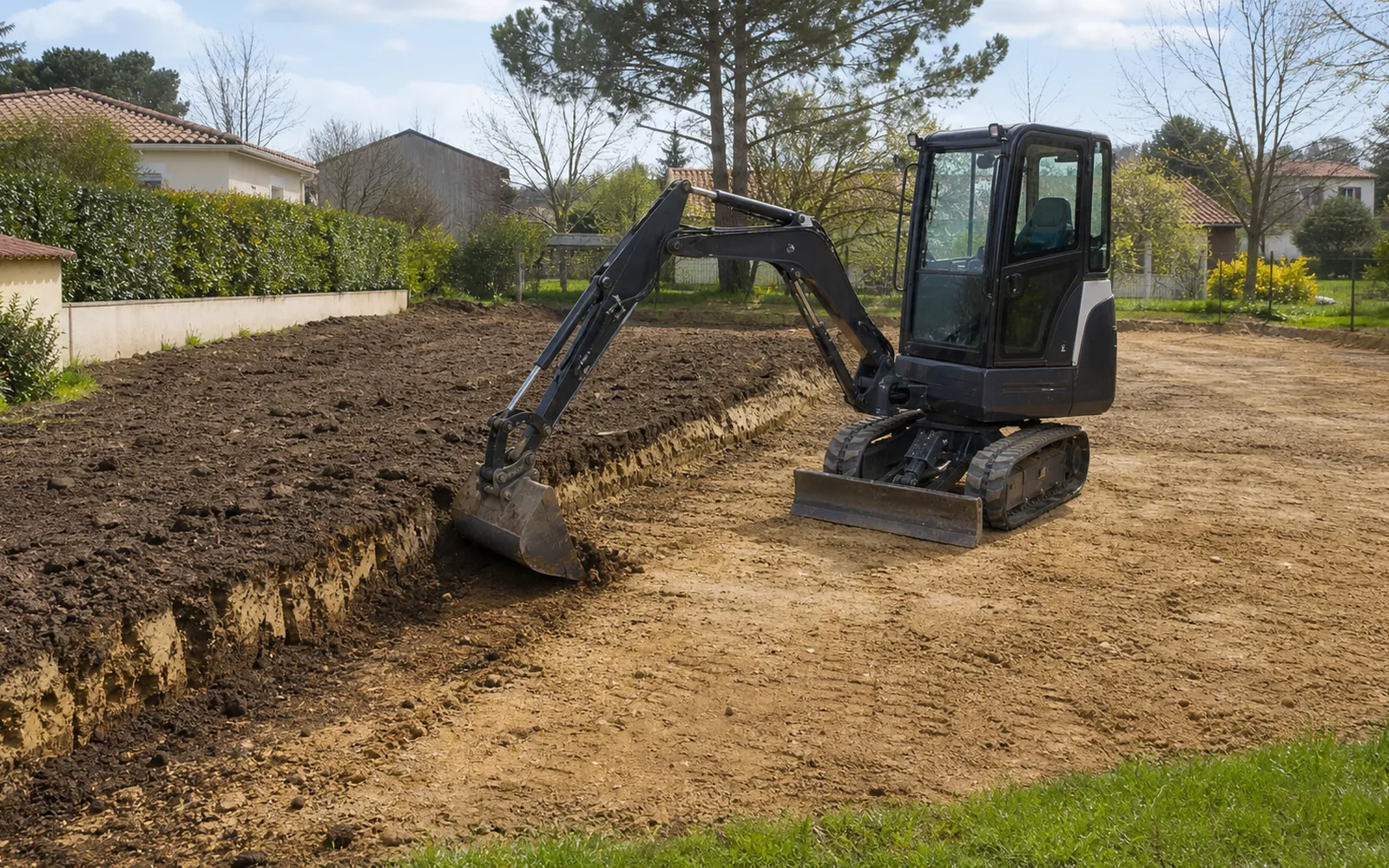 Décapage du sol avant travaux de terrassement sur une parcelle résidentielle à Montauban