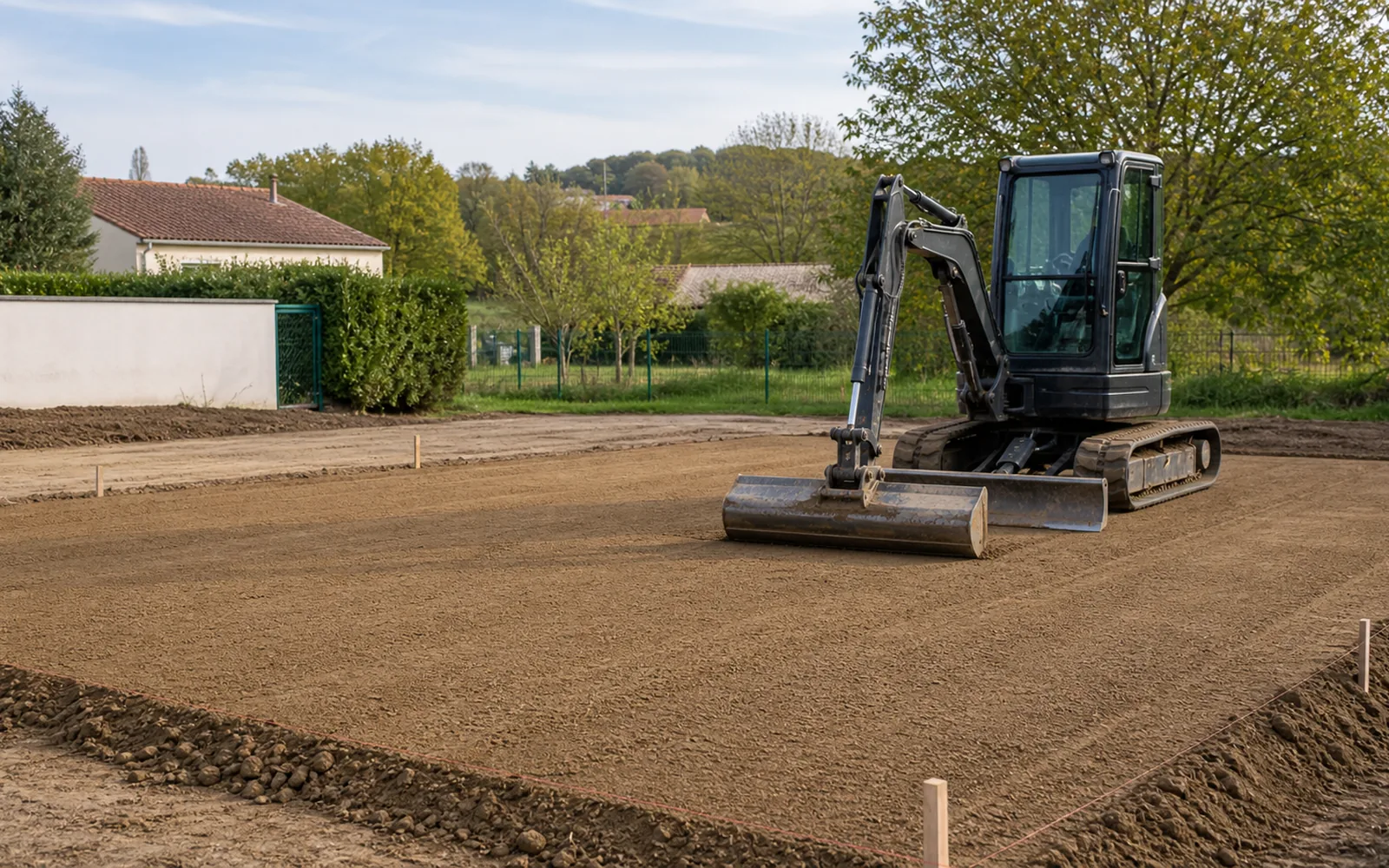 Nivellement de terrain avec mini-pelle pour obtenir une surface régulière à Montauban
